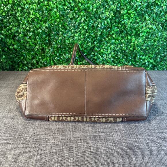 Womens Fossil Brown Signature Fabric Leather Shoulder Handbag Satchel Bag Purse - Picture 5 of 15